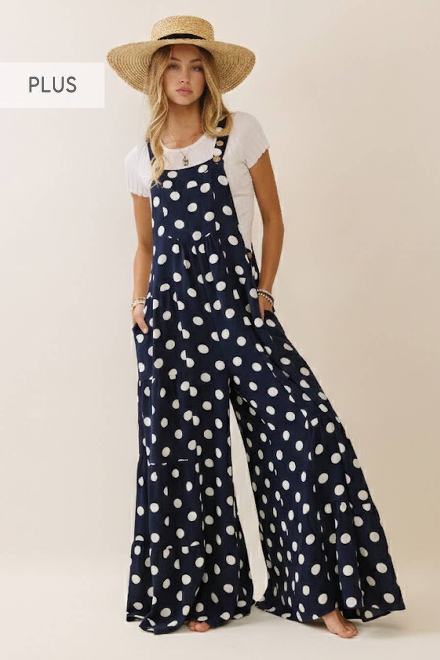 Plus Polka Dot Sling Maxi Jumpsuit