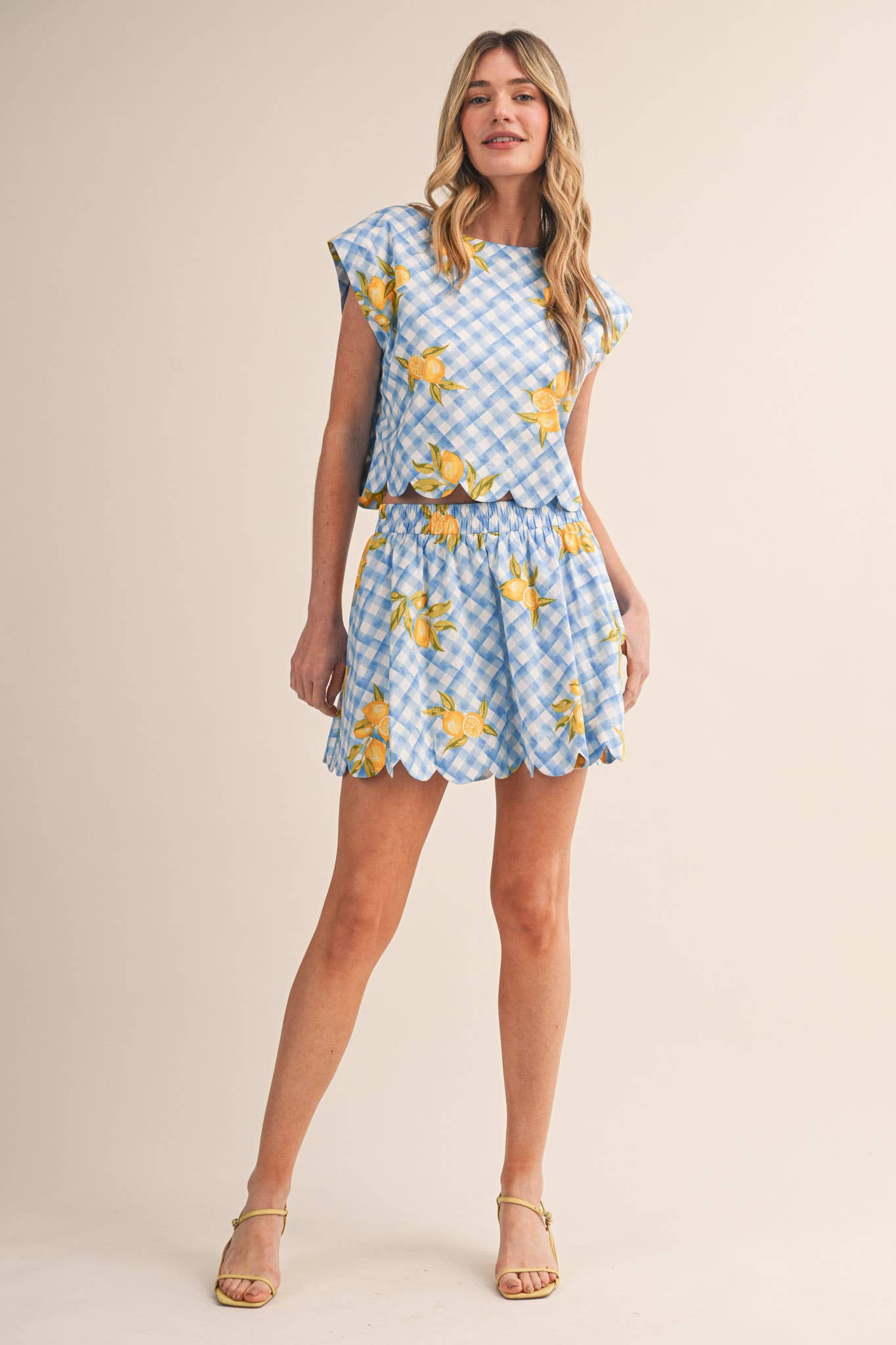 GINGHAM LEMON SCALLOPED TOP & MINI SKORT SET