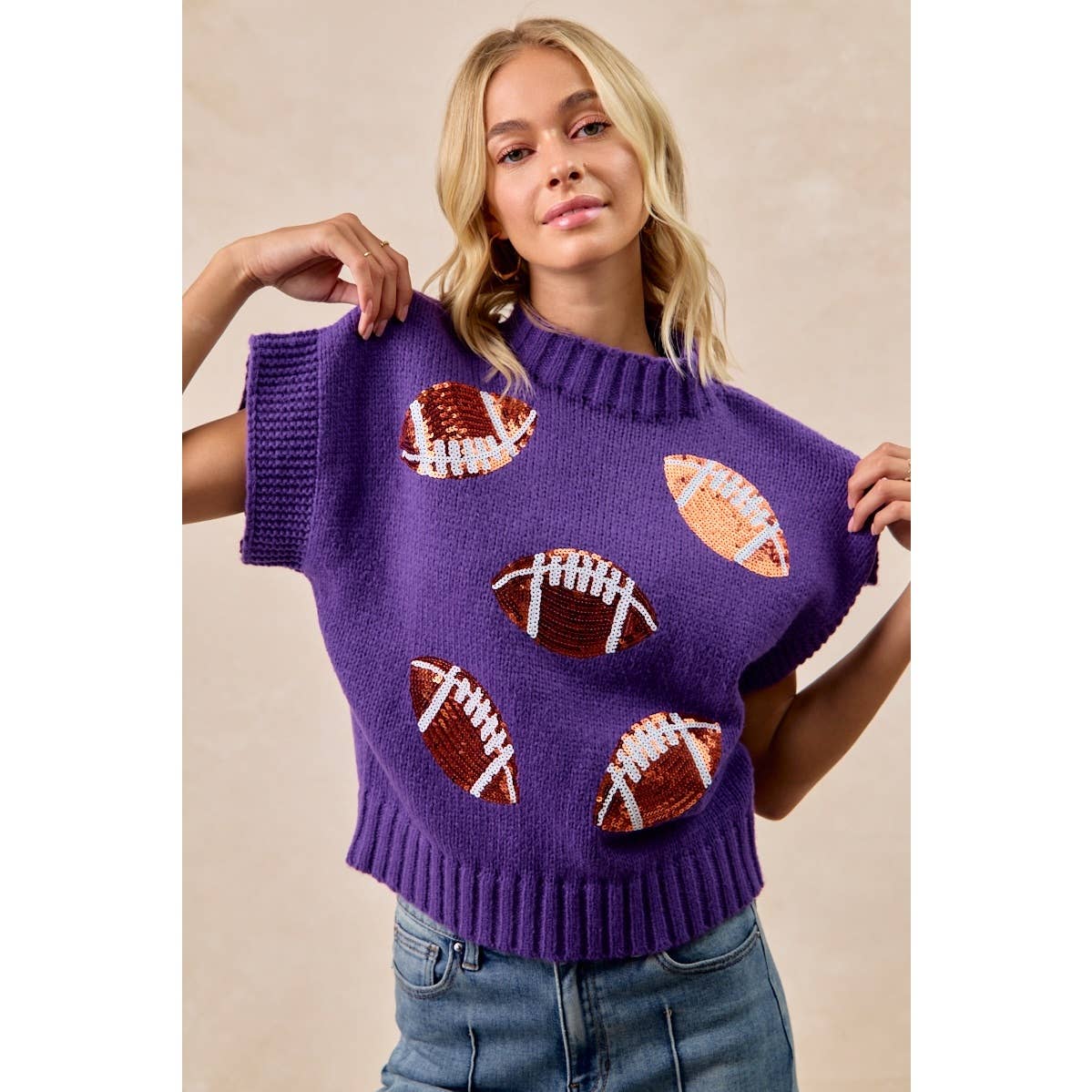 SEQUIN FOOTBALL PATCHES SWEATER