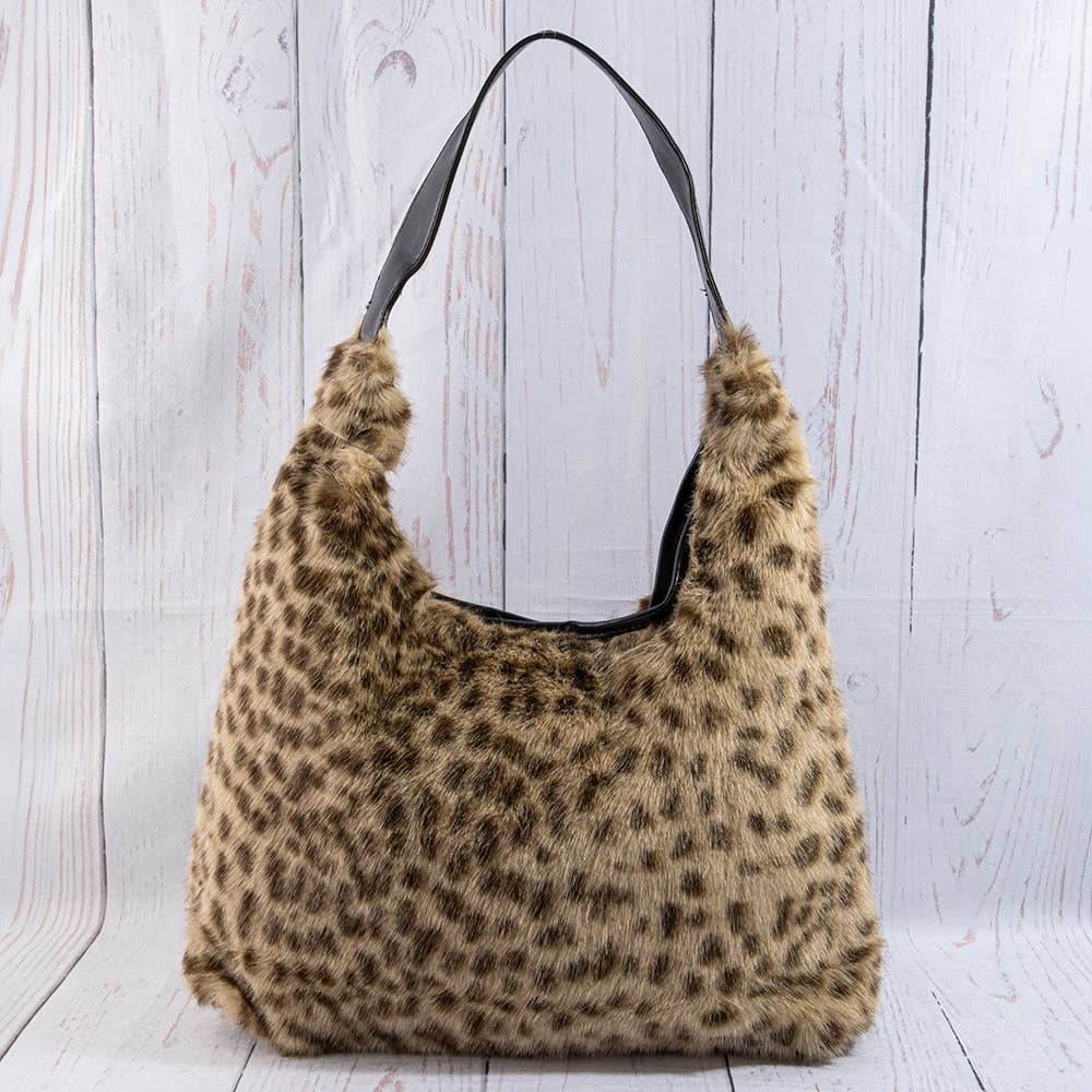 Leopard Print Plush Hobo Shoulder Bag