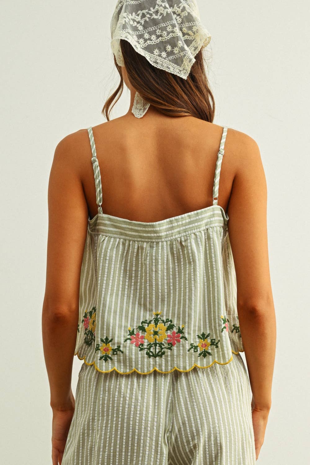 FLORAL EMBROIDERY WITH STRIPED TOP