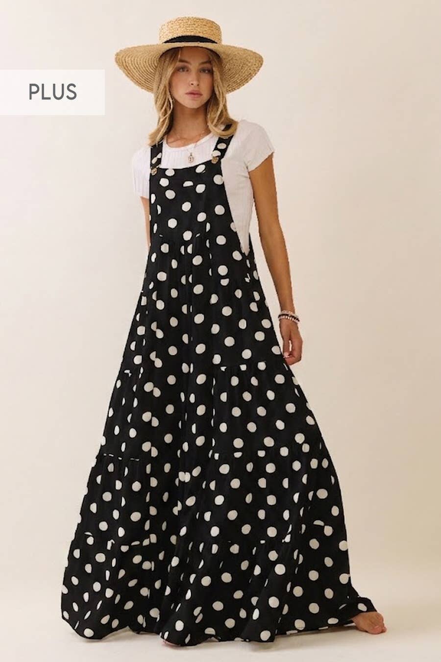 Plus Polka Dot Sling Maxi Jumpsuit