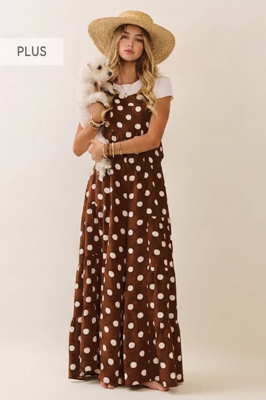 Plus Polka Dot Sling Maxi Jumpsuit