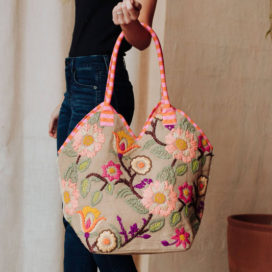 Orange, Pink & Multicolored Floral Tote