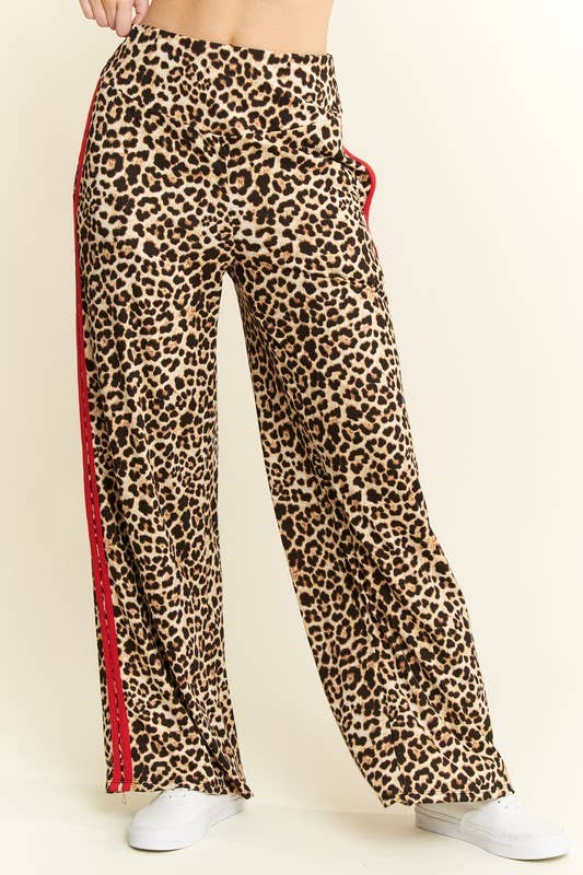 LEOPARD PRINT SIDE STRIPE PANTS- Plus