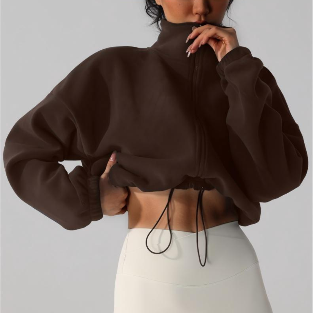 Women's Reversible Fleece Cropped Drawstring  Jacket