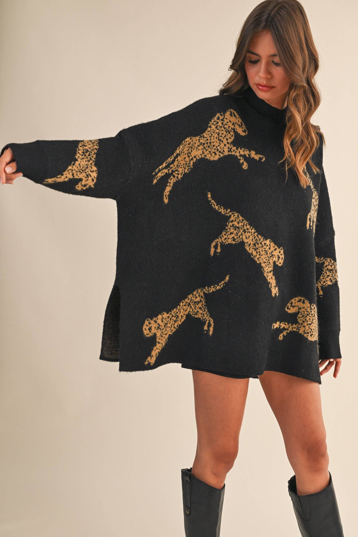 CHEETAH OVERSIZED MOCK NECK