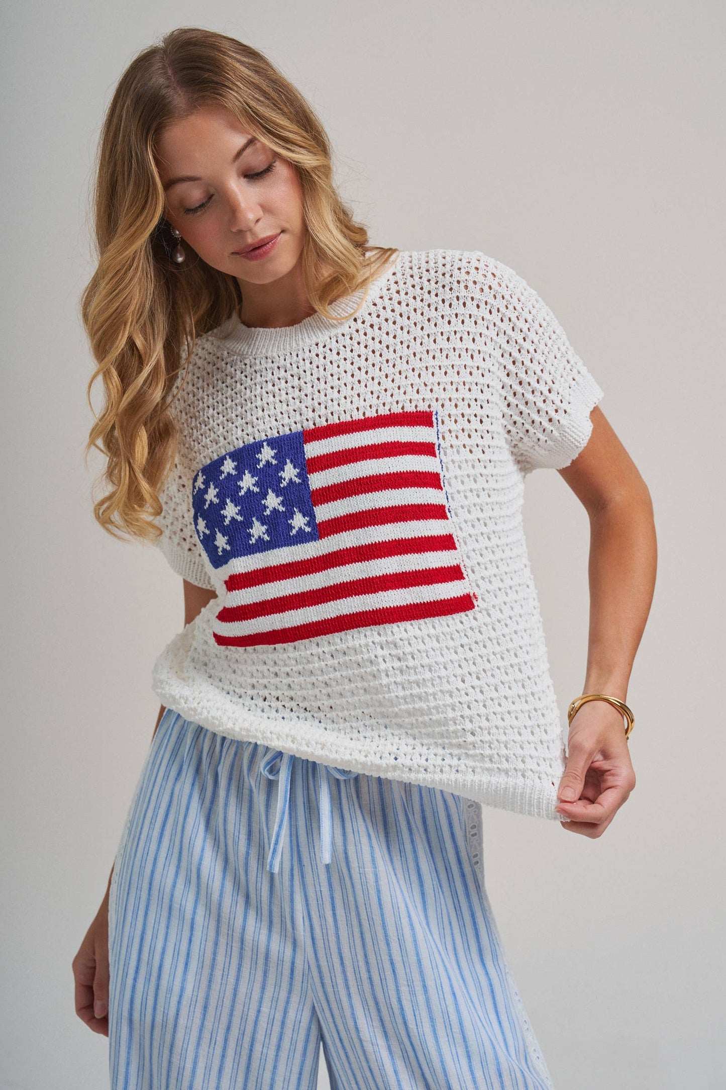 AMERICAN FLAG 4TH OF JULY LOW GAUGE SWEATER TOP