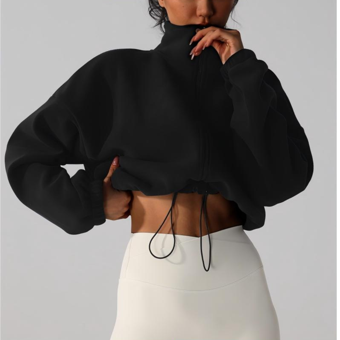 Women's Reversible Fleece Cropped Drawstring  Jacket