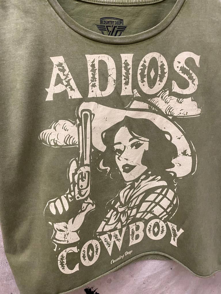 Adios Cowboy regular Cropped Acid wash T-shirt