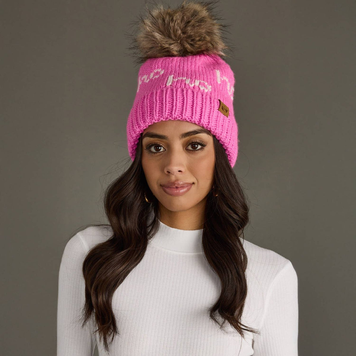 Pink & White Ho Ho Ho Pom Hat