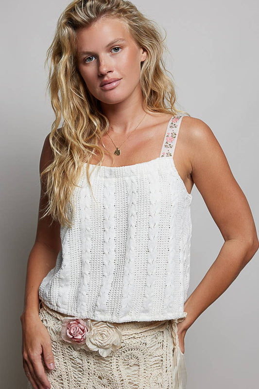 Square Neck Cable Knit Sleeveless Crop Top