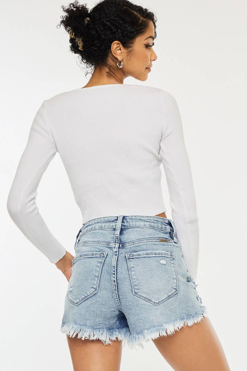 High Rise Fray Hem Shorts