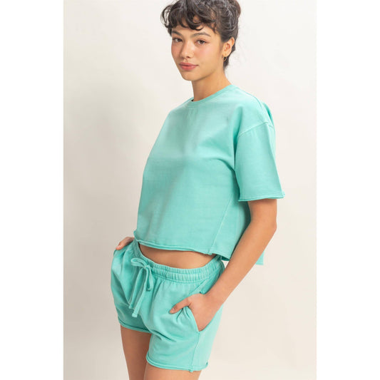 Short Sleeve Crew Neck Top And Shorts Set
