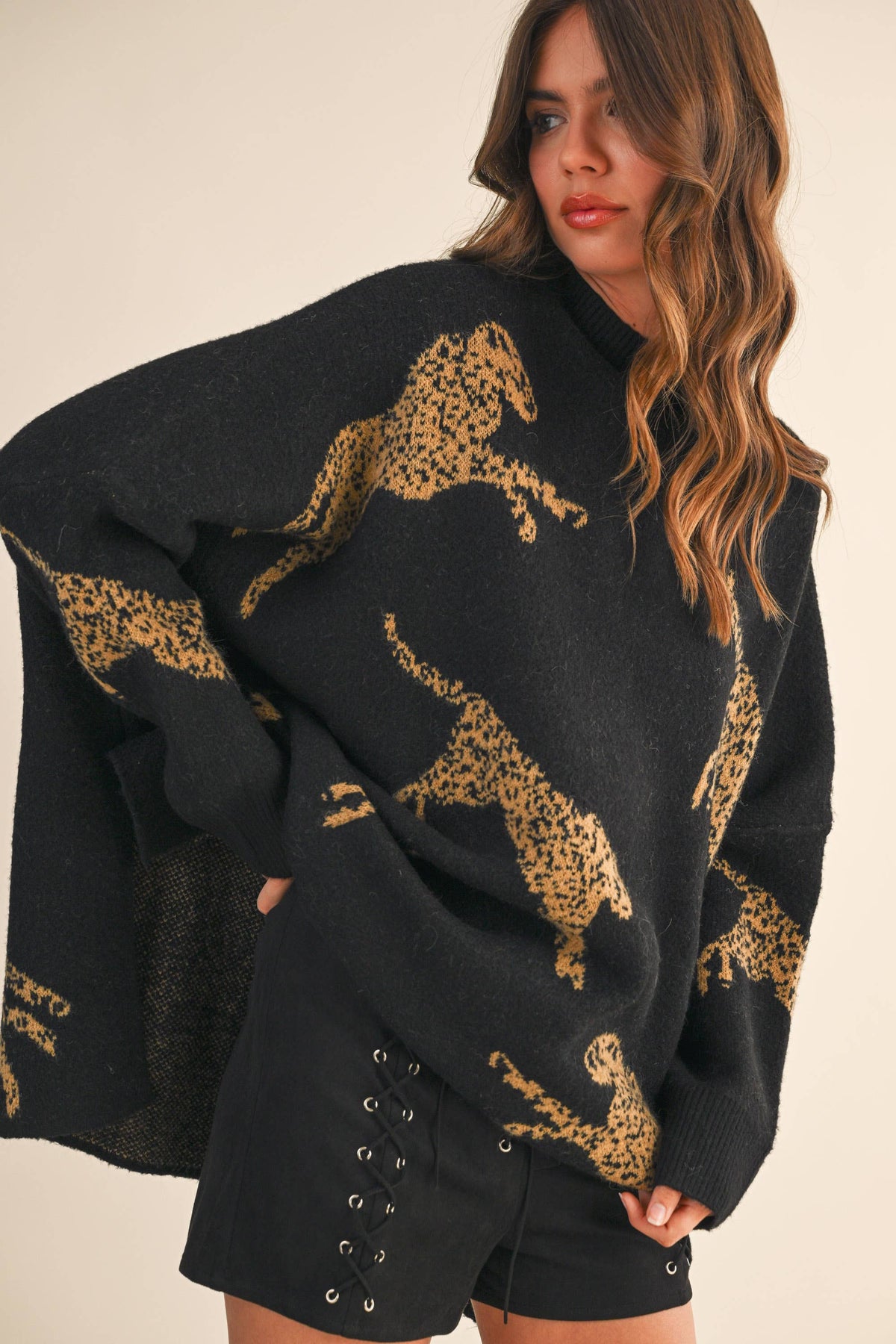 CHEETAH OVERSIZED MOCK NECK