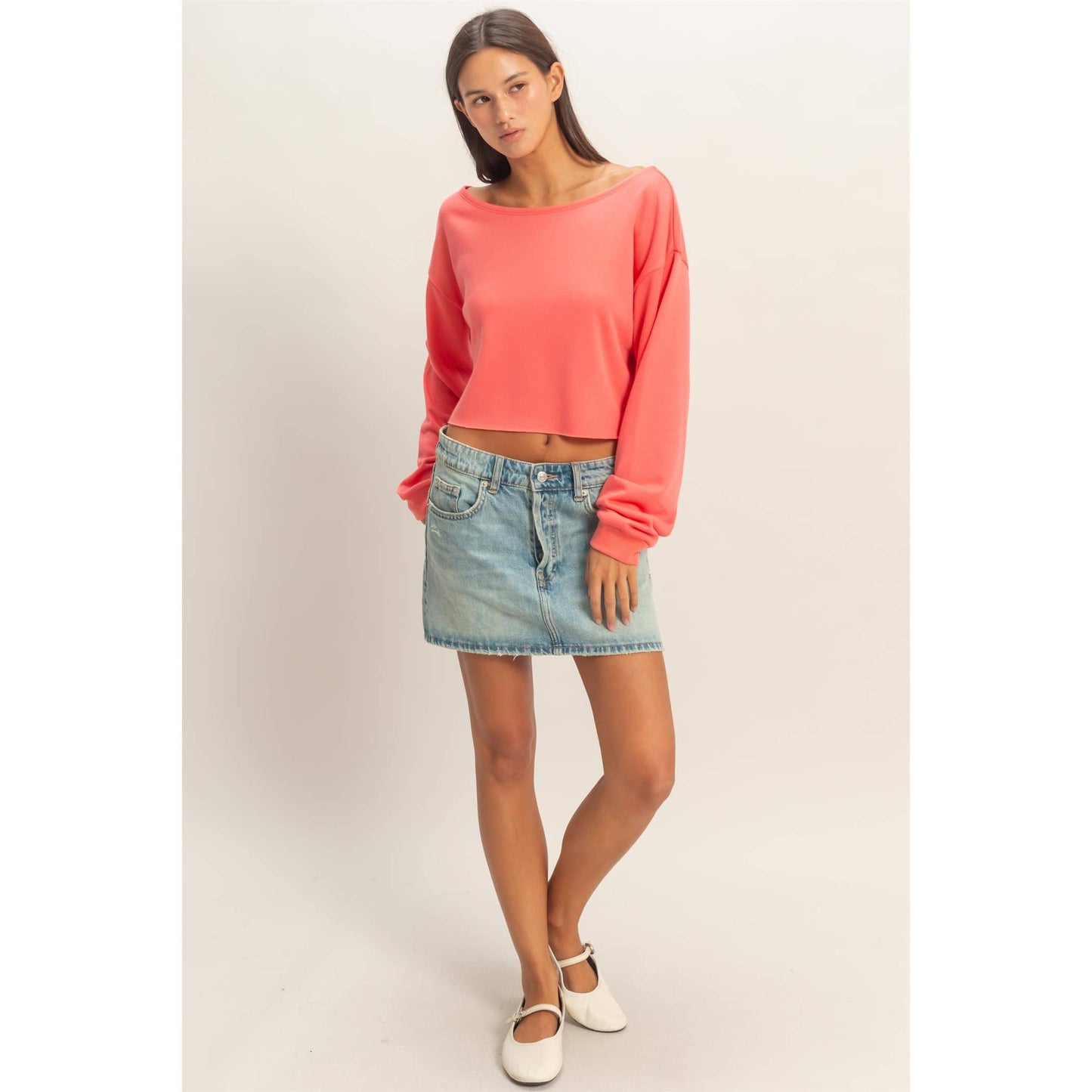 Casually Cute Boat Neck Long Sleeve Top