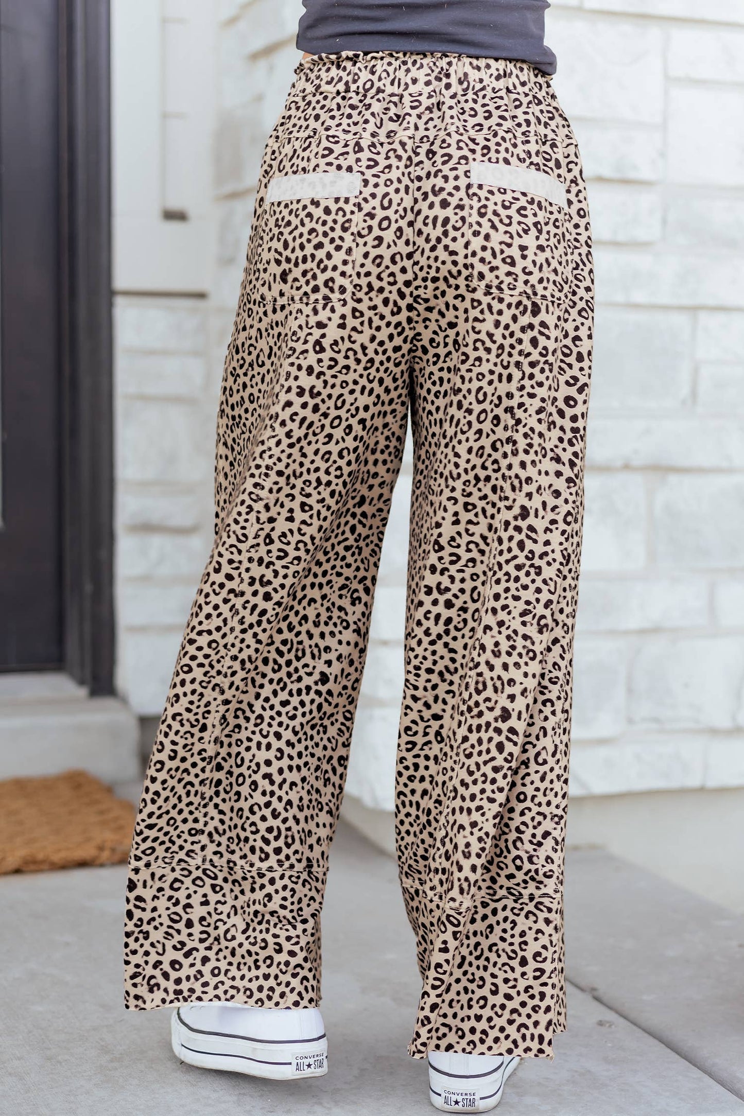 Animal Print Wide Leg Terry Knit Pants