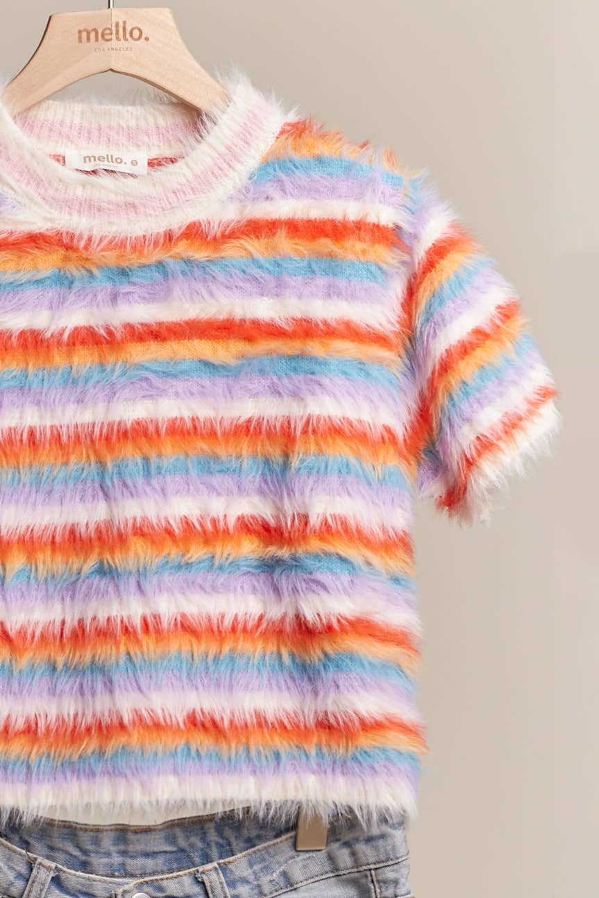 Furry Yarn Striped Knit Top