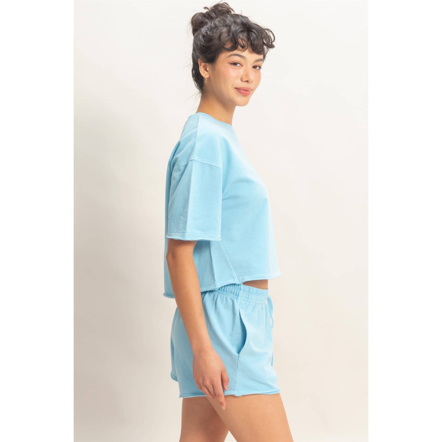 Short Sleeve Crew Neck Top And Shorts Set