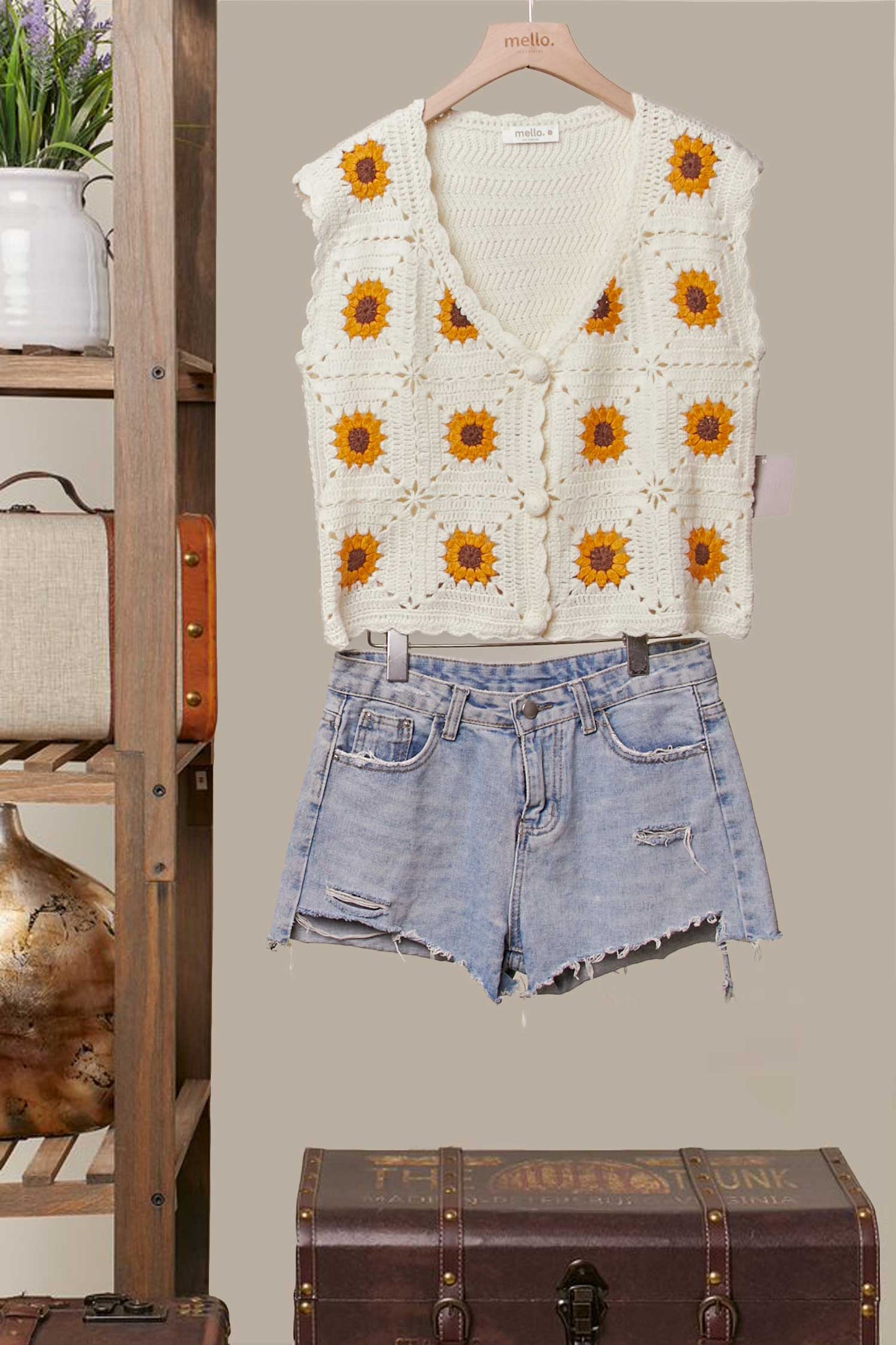 Hand Made Sunflower Embroidered Vest
