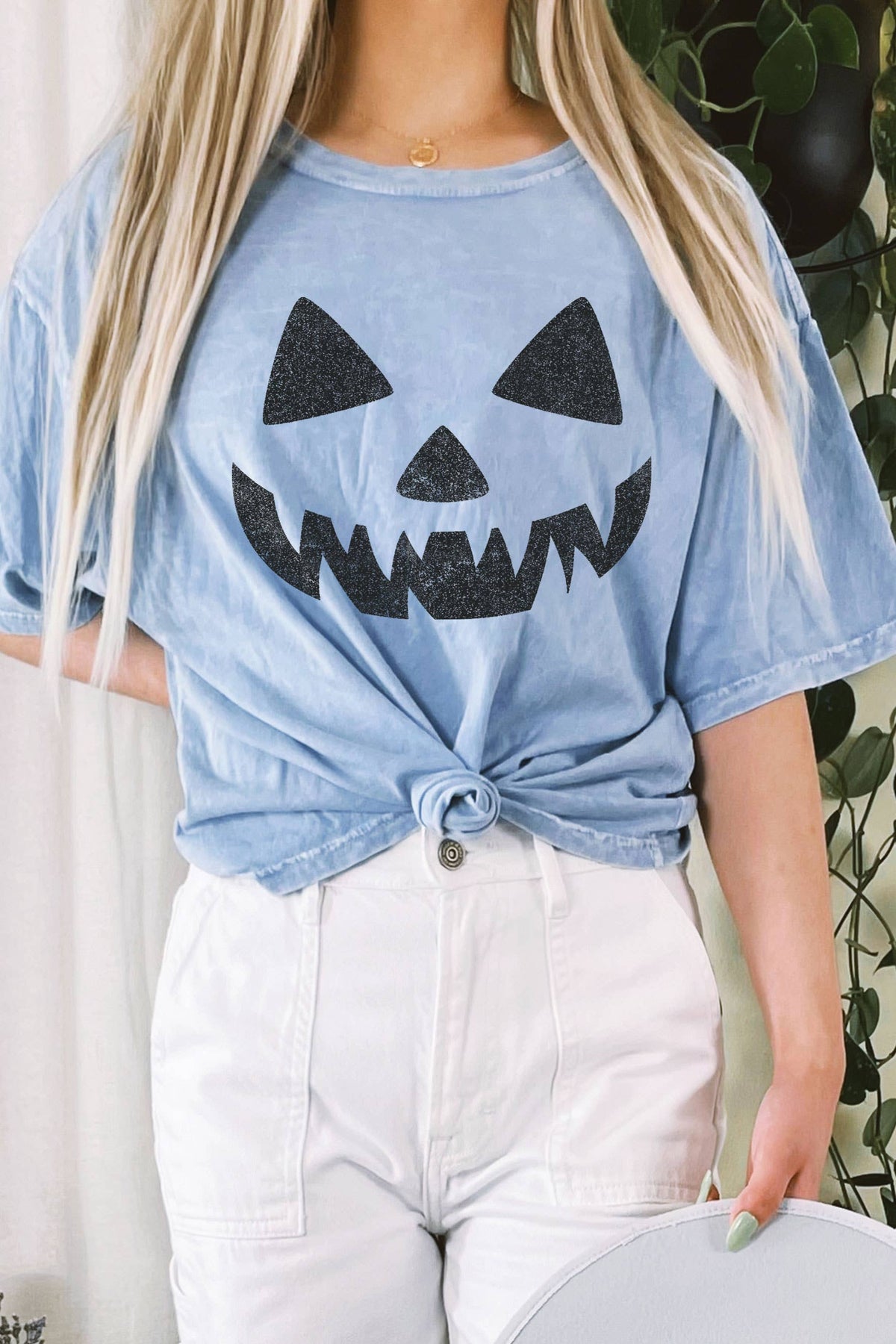 JACK O LANTERN MINERAL GRAPHIC LONG CROP TOP