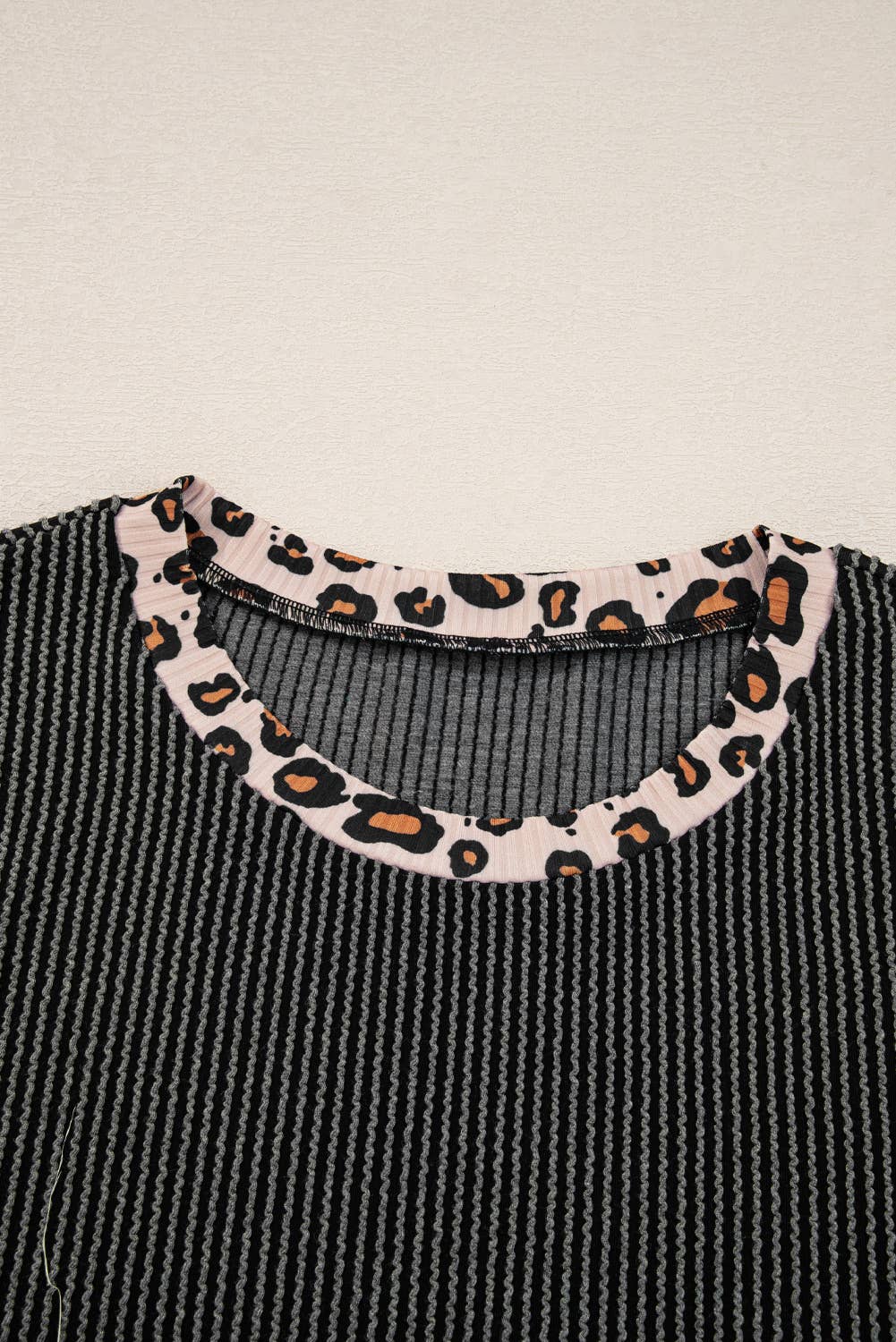 Rib Texture Leopard Patchwork Detail 2pcs Pant Set (S-XL)