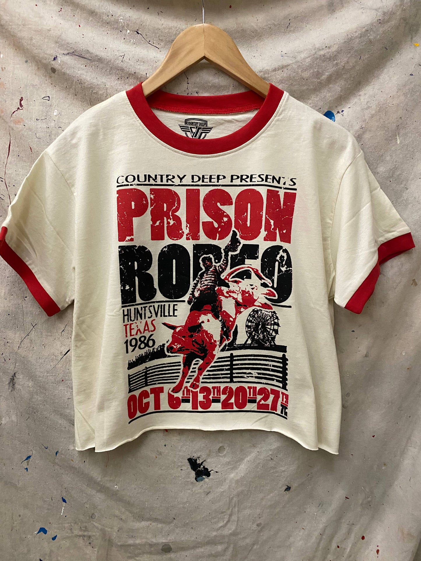 Prison Rodeo Huntsville Texas ringer Relaxed Crop Tee