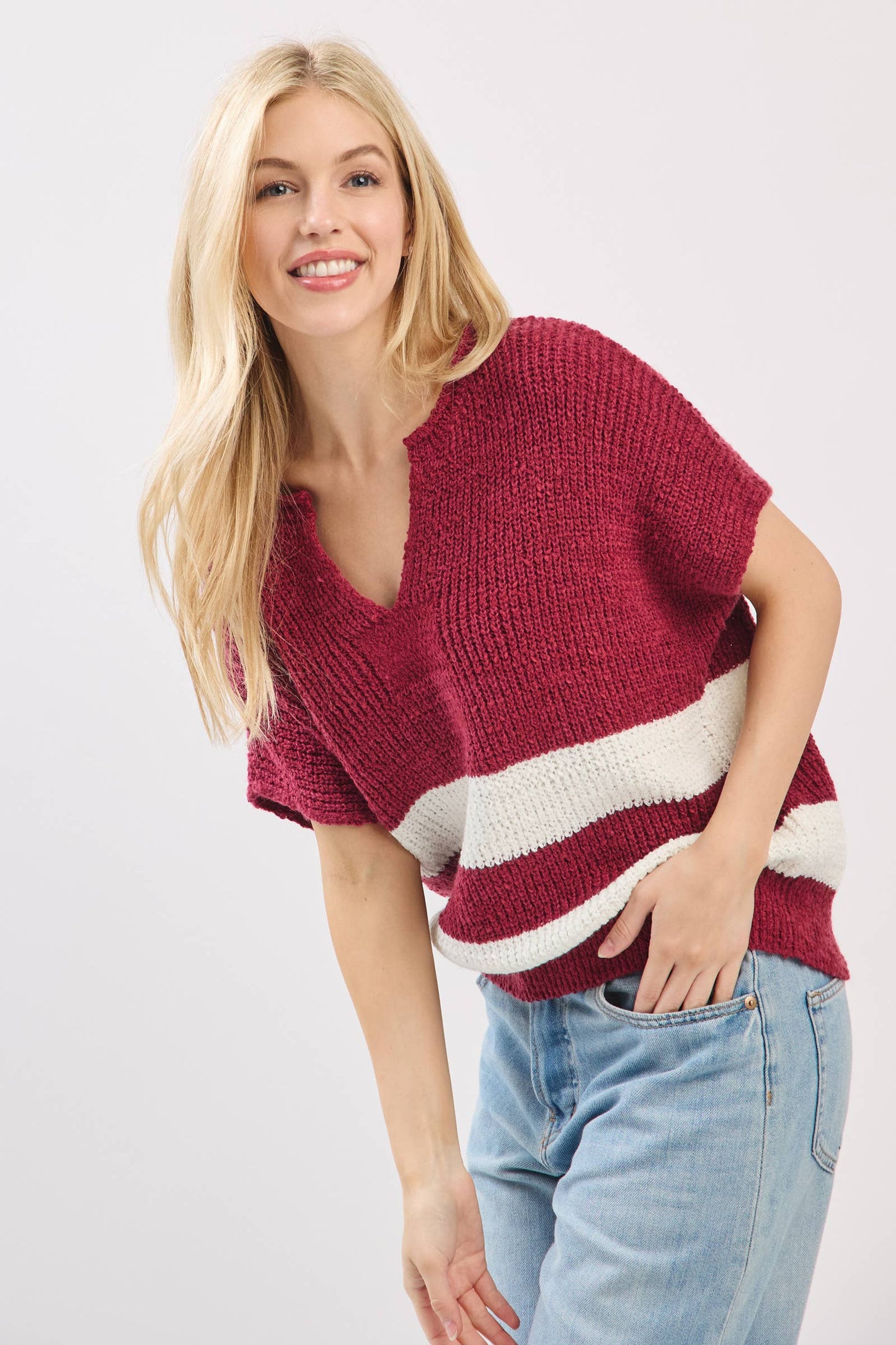 Stripe Knit Sleeveless Sweater