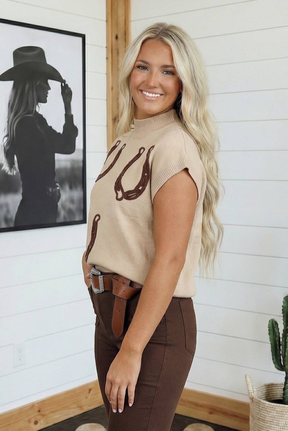 LAS Crochet Horseshoe Western Knit Sweater