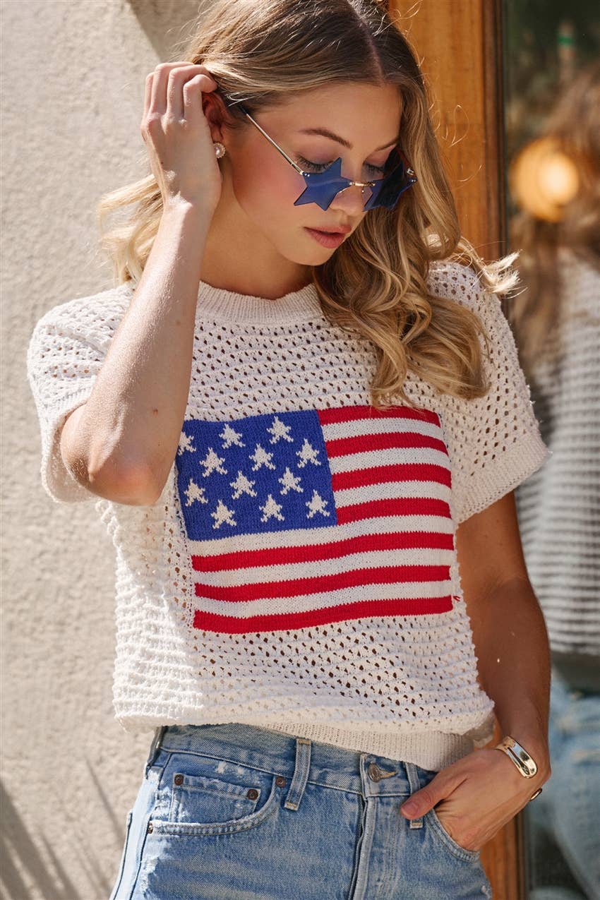AMERICAN FLAG 4TH OF JULY LOW GAUGE SWEATER TOP