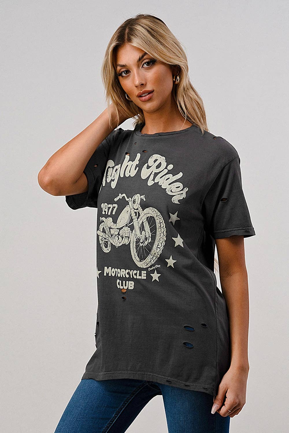 Night Rider 1977 Motorcycle club Distressed T-shirt