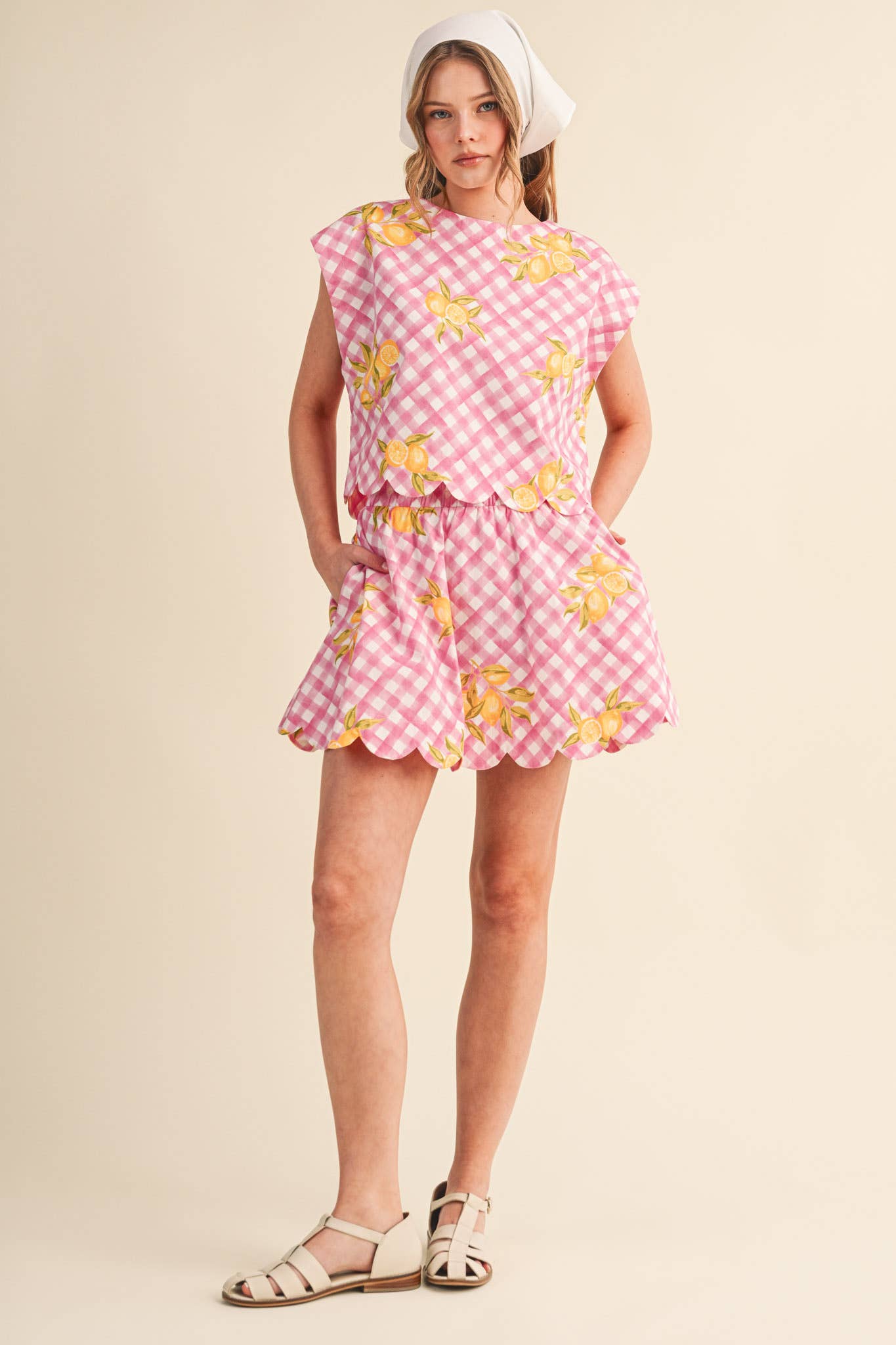 GINGHAM LEMON SCALLOPED TOP & MINI SKORT SET