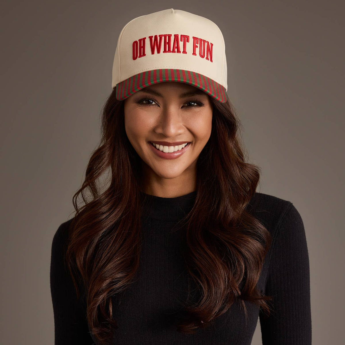 Oh What Fun Striped Trucker Hat
