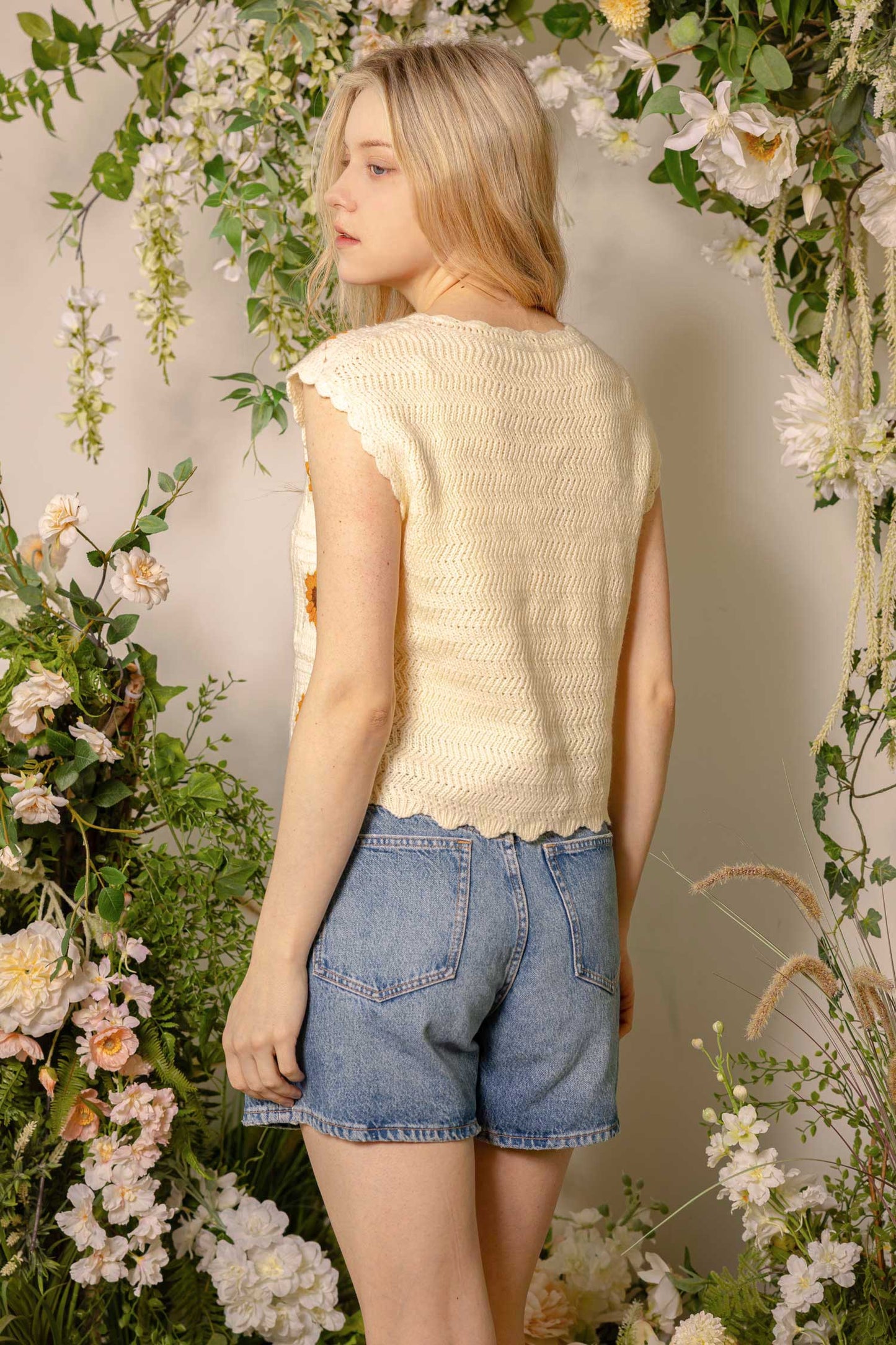 Hand Made Sunflower Embroidered Vest
