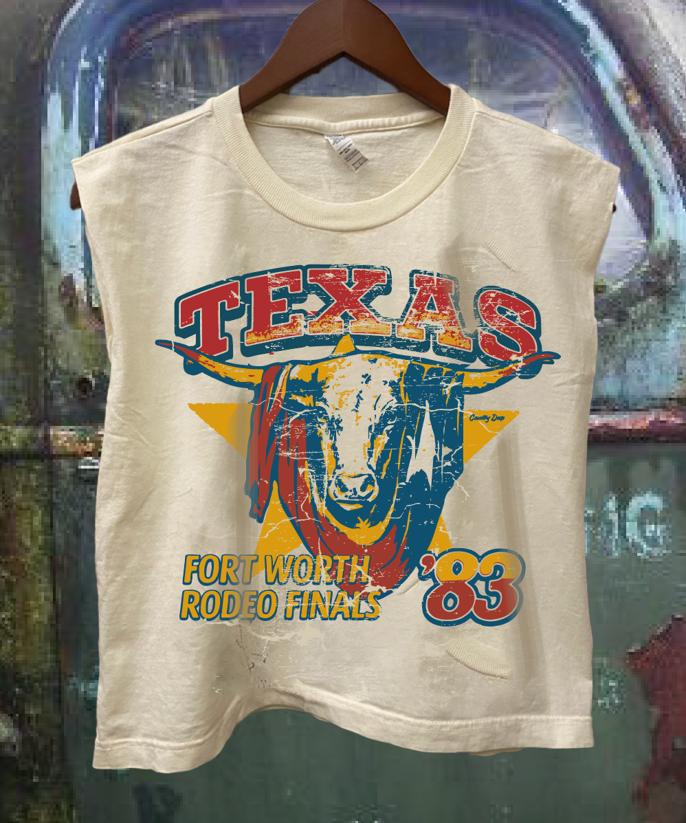 Texas Fort Worth 1983 Rodeo Finals Boxy Midriff Muscle top