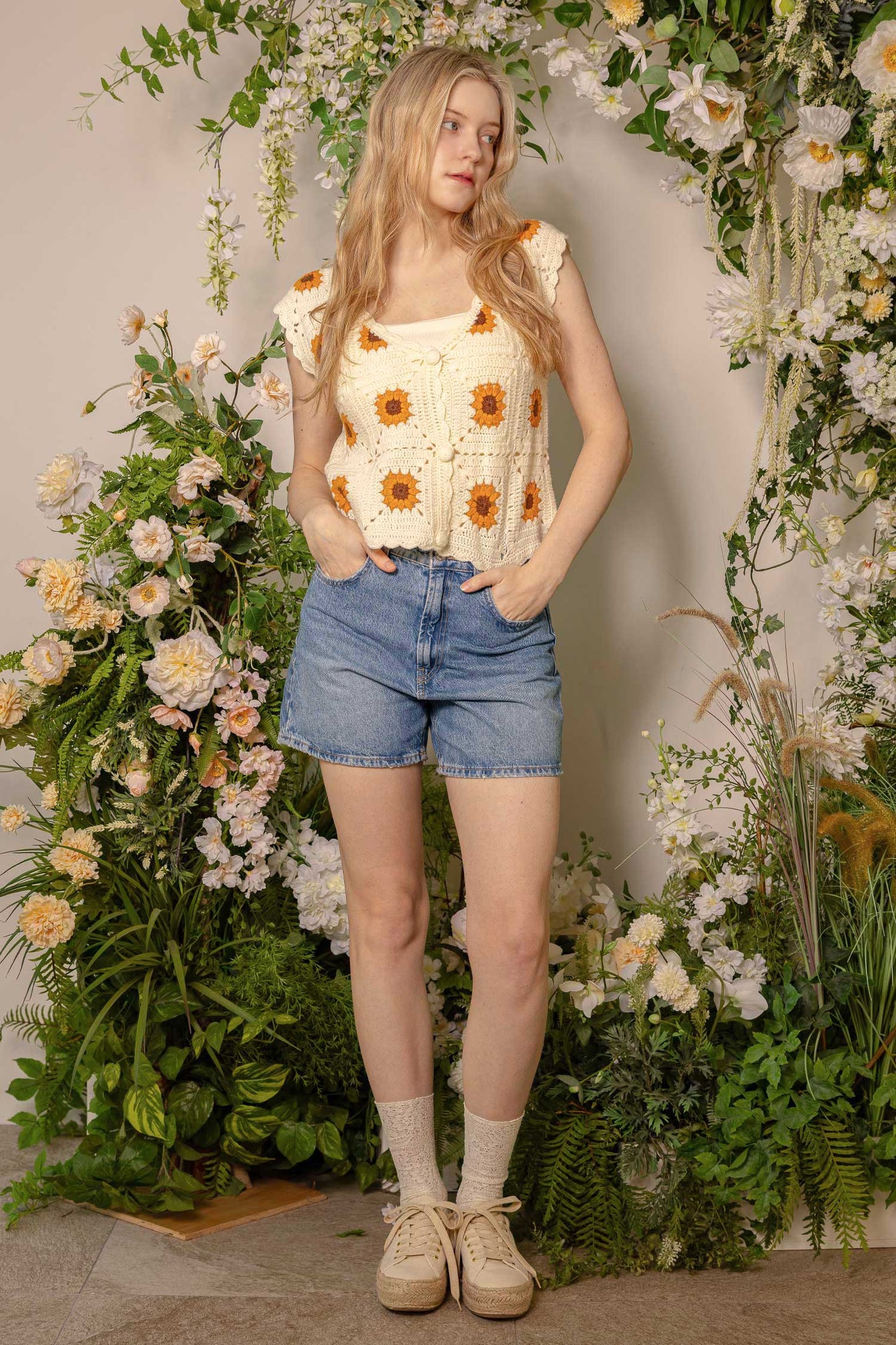 Hand Made Sunflower Embroidered Vest