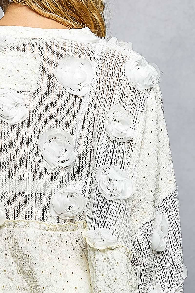 Eyelet Ruffle Balloon Sleeve Top