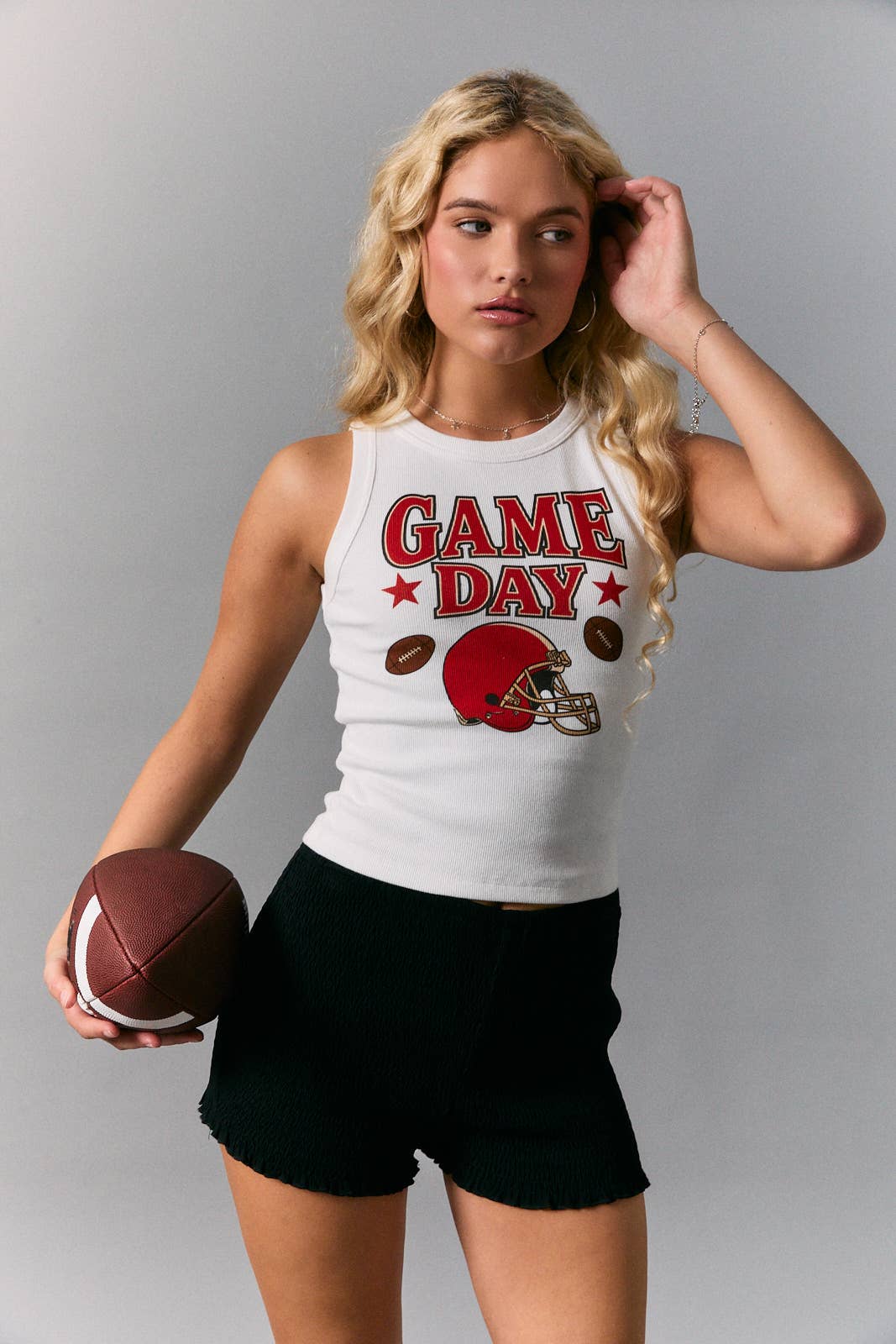 GAME DAY GRAPHIC SLEEVELESS ROUND NECK RIB TANK