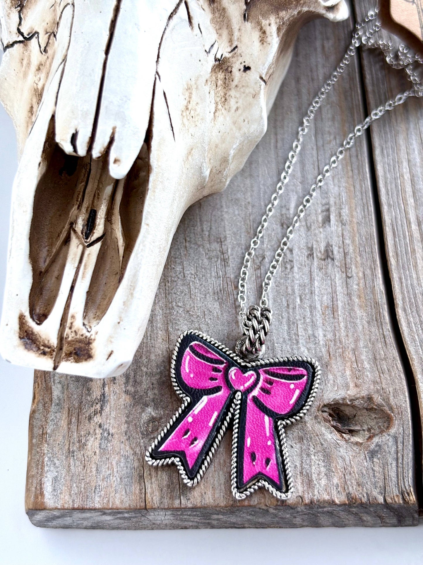 Western Style Theme Leather Pendant Link Chain Necklace