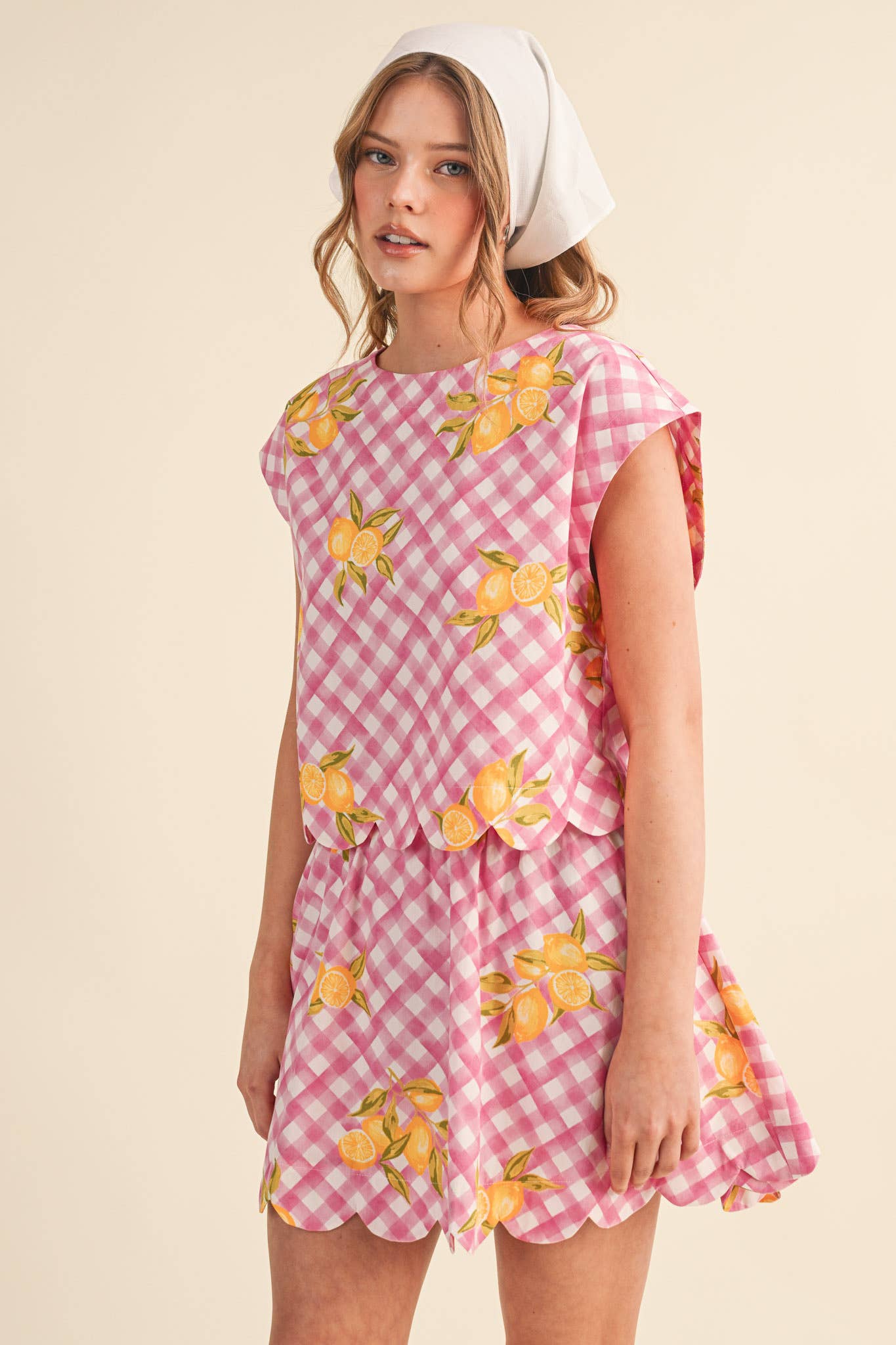GINGHAM LEMON SCALLOPED TOP & MINI SKORT SET