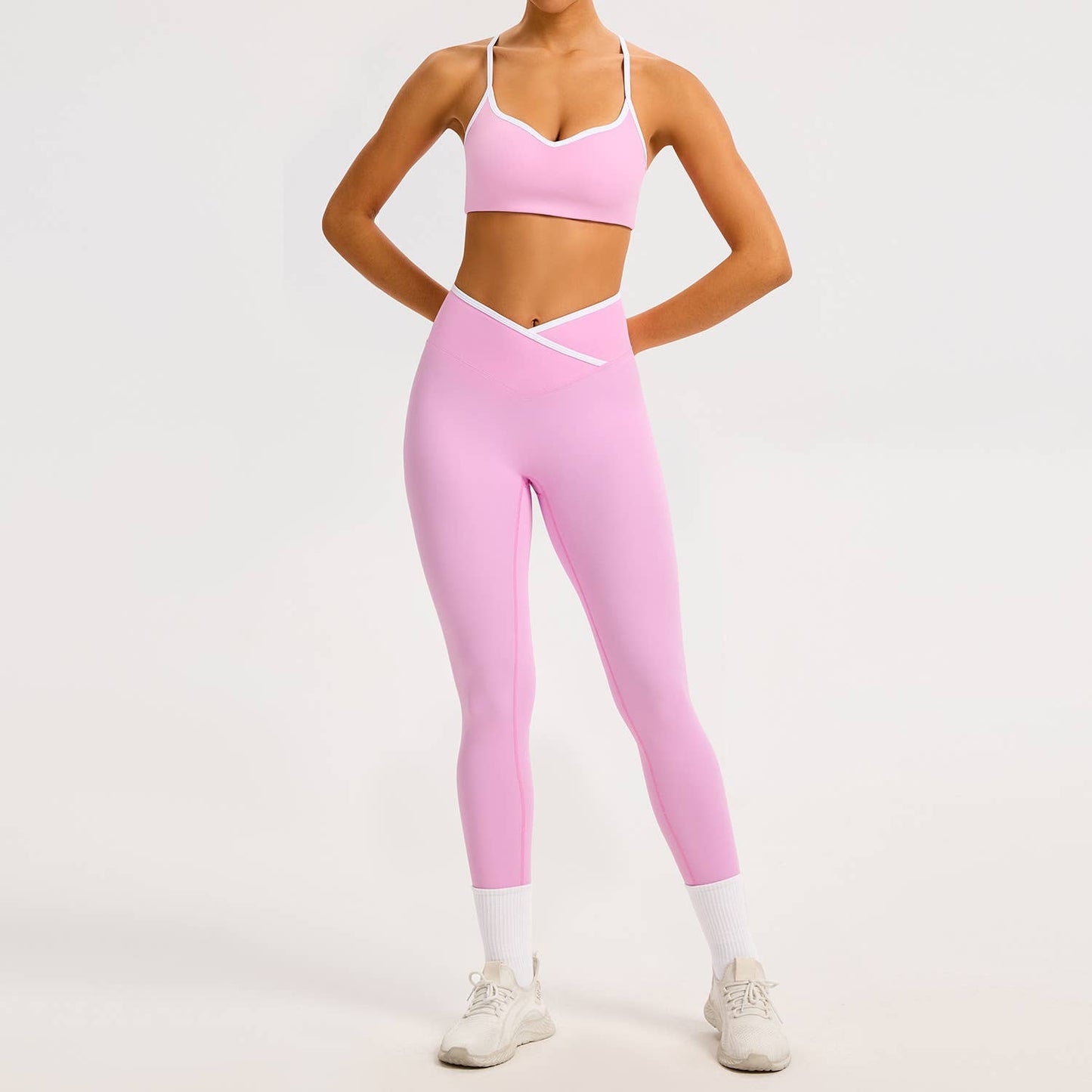 Color-Block Crossover-Waist Sports Bra & Leggings Set