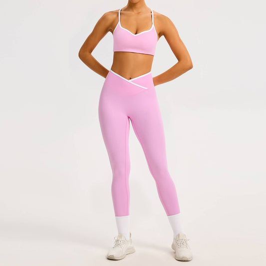 Color-Block Crossover-Waist Sports Bra & Leggings Set