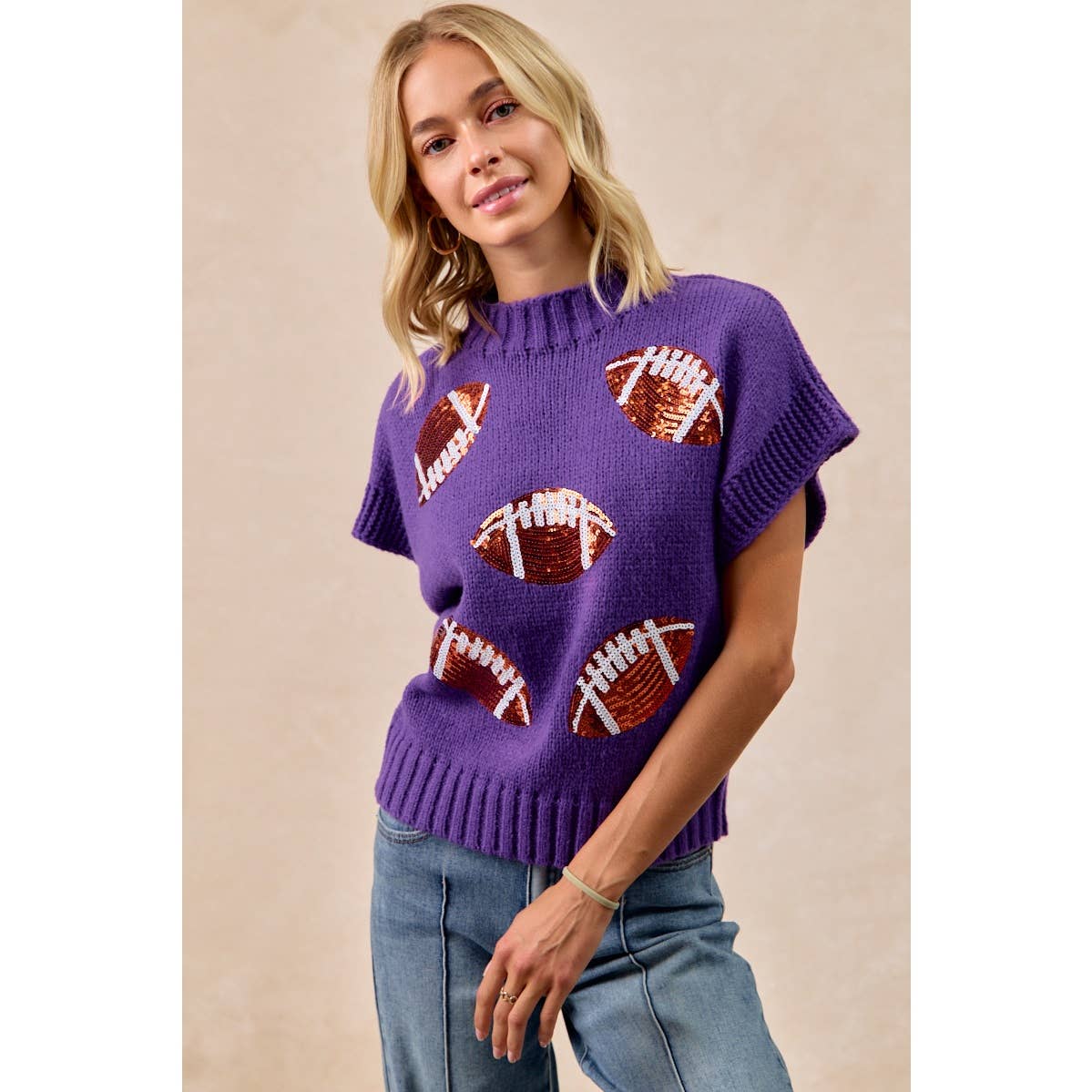 SEQUIN FOOTBALL PATCHES SWEATER