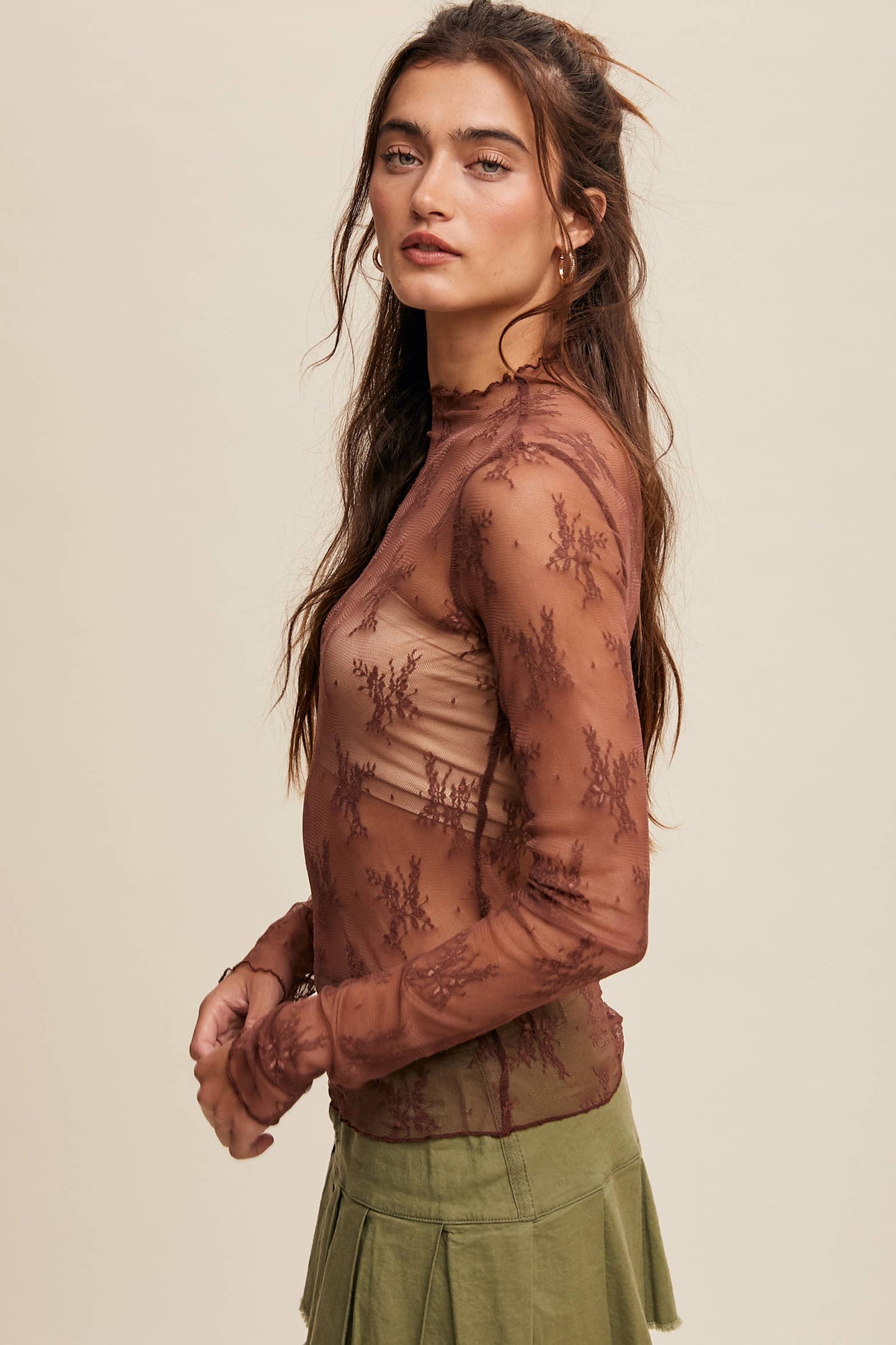 Sheer Lace Long-Sleeve Top