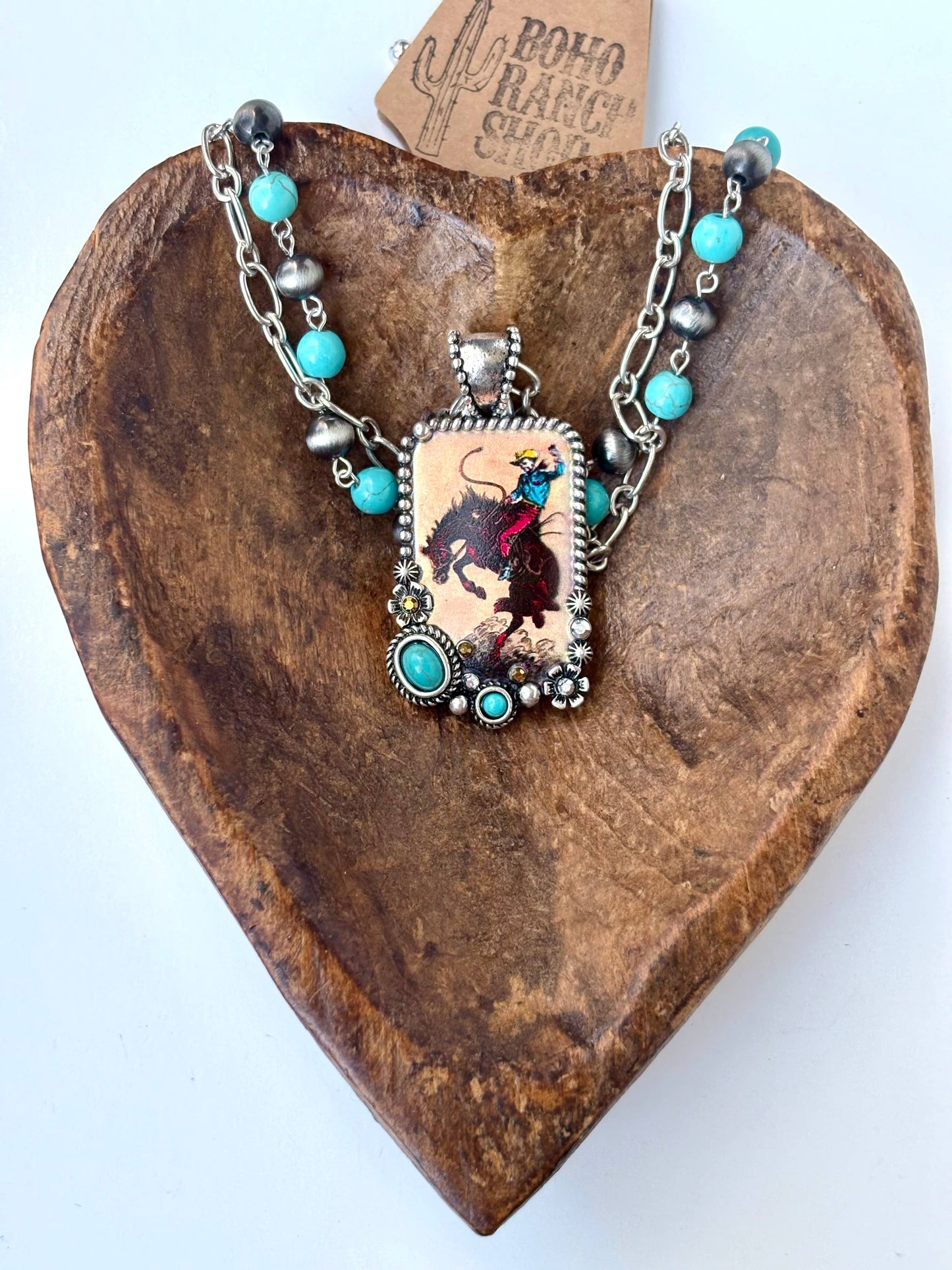 2 Layered Navajo Pearl Turquoise Stone Pendant Necklace