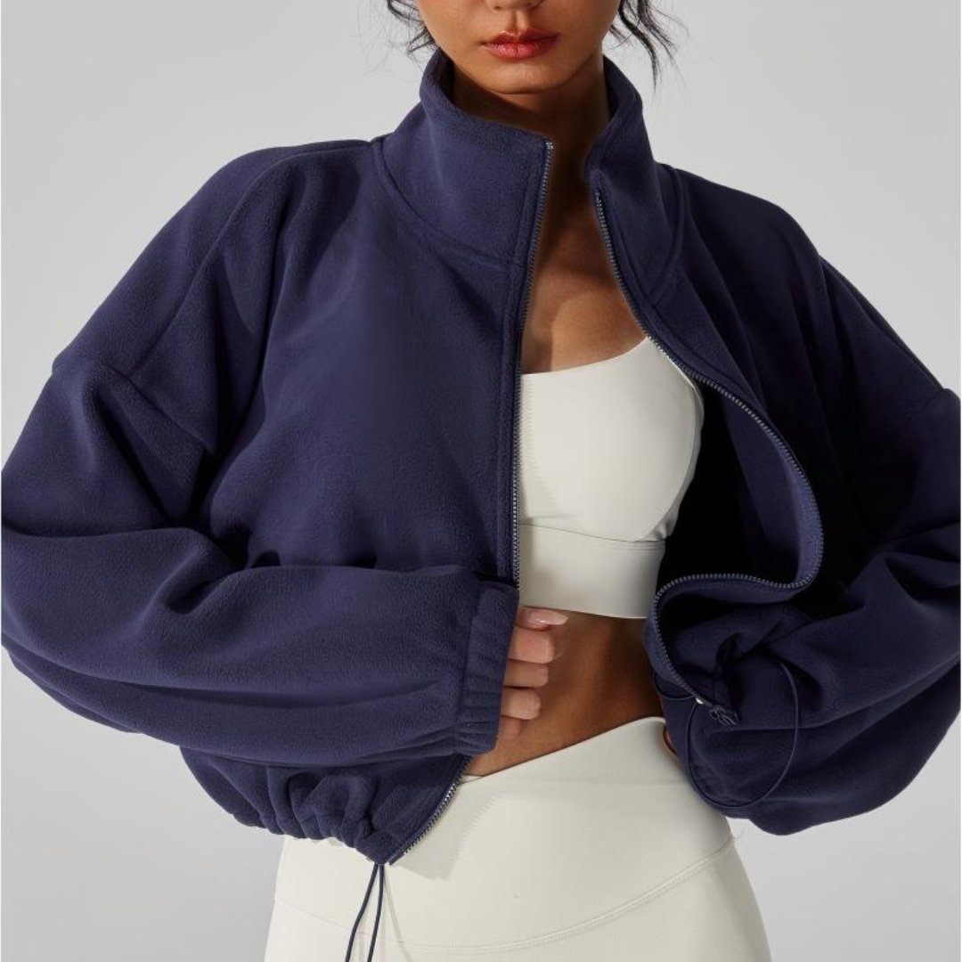 Women's Reversible Fleece Cropped Drawstring  Jacket