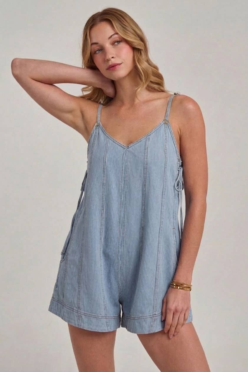 PIN STRIPE DENIM CASUAL SUMMER ROMPER