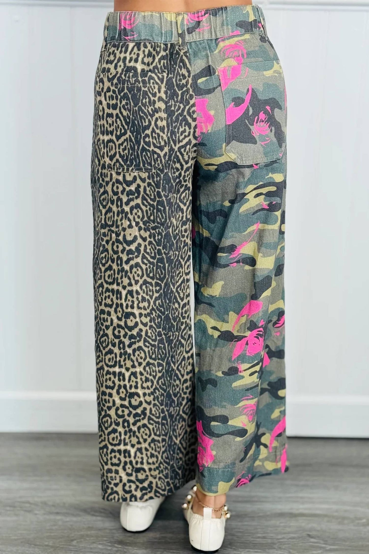 LAS Abstrac Camo Leopard Patchwork Straight Leg Jeans (4-16)