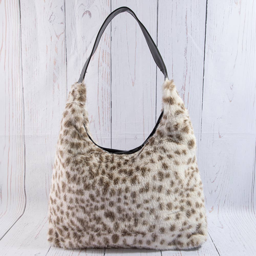 Leopard Print Plush Hobo Shoulder Bag