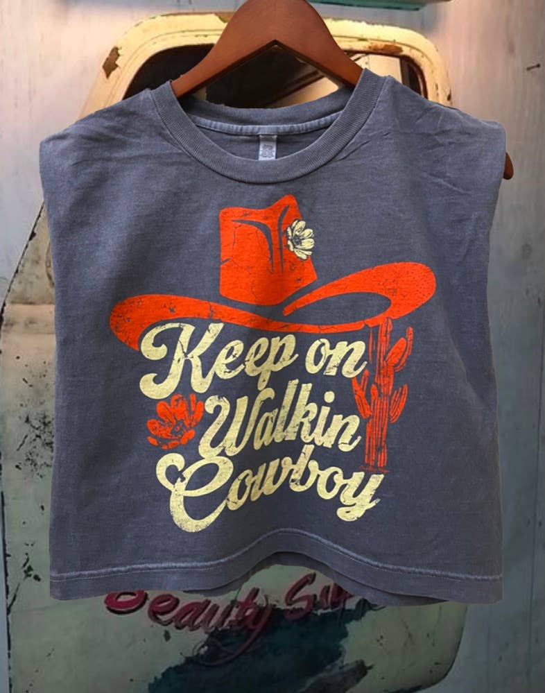 Walk on Cowboy Midriff boxy Muscle crop top